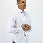 Return Sale - Bamboo Satin Stretch Shirt - White Contrast - Kojo Fit