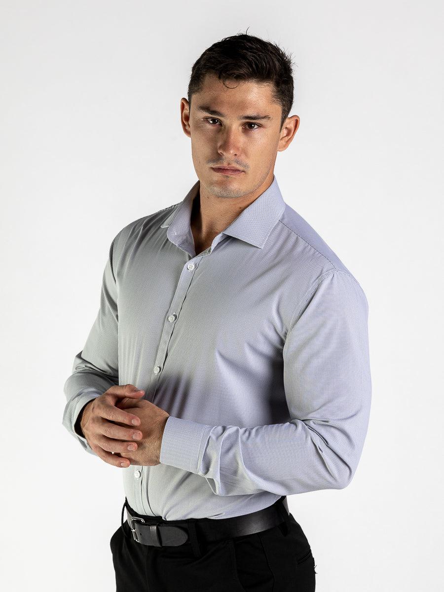 Performance Bamboo Dress Shirt - Black Microcheck - Kojo Fit