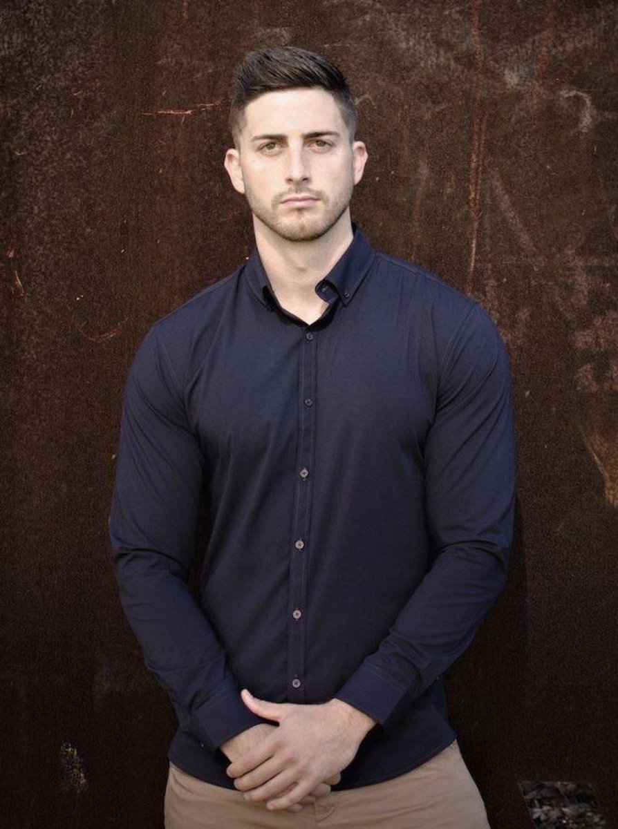 Navy Athletic Fit Dress Shirt | Kojo Fit