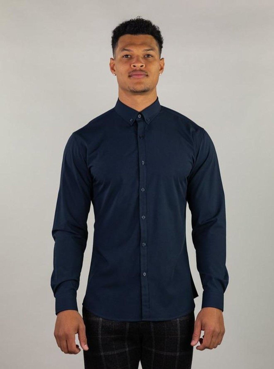 Navy Muscle Fit Dress Shirt | Kojo Fit