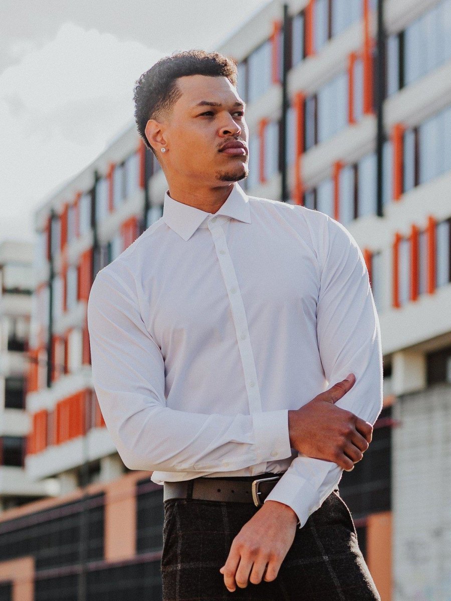 Return Sale - Performance Bamboo Dress Shirt - White - Kojo Fit