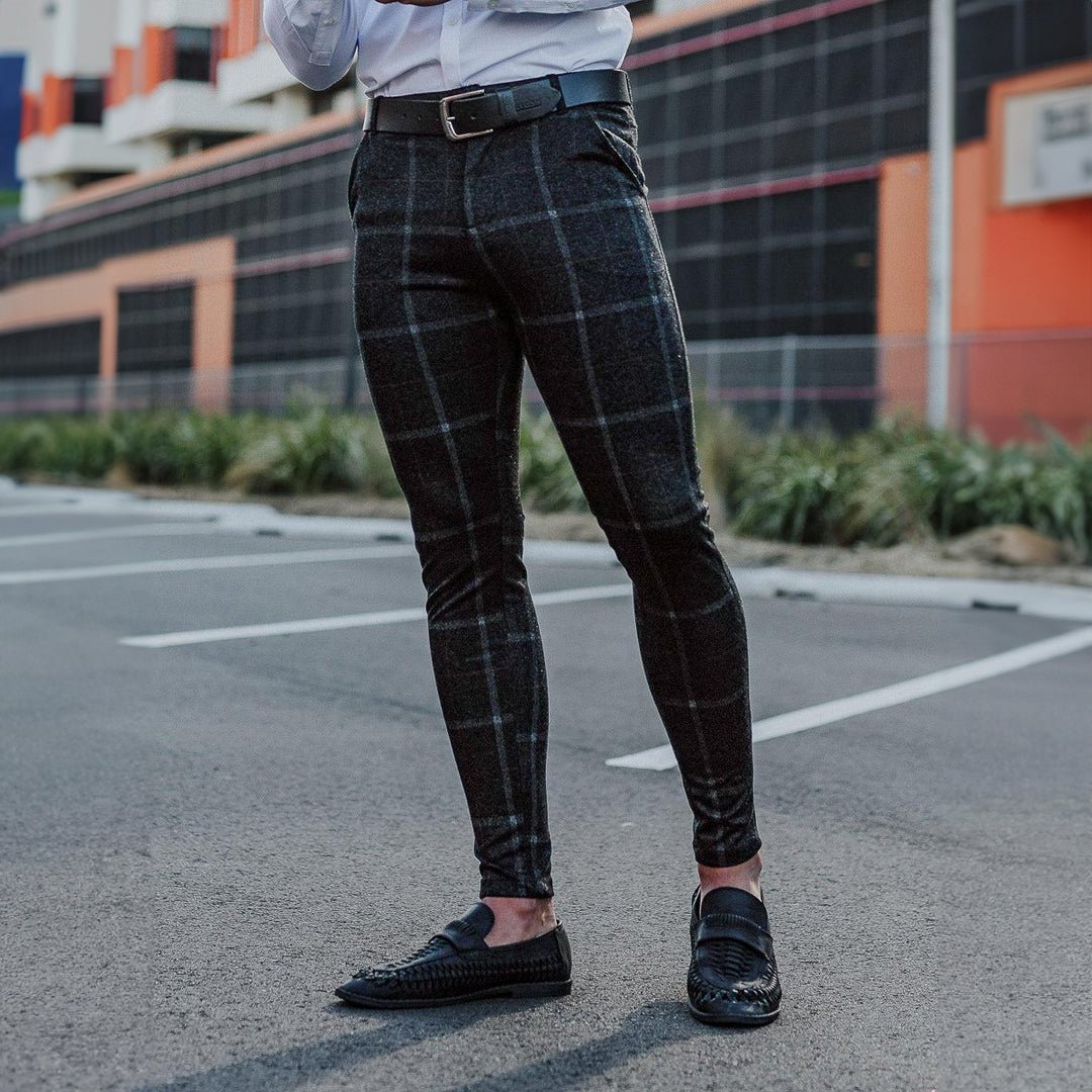 Mens Black Checkered Skinny Fit Pants