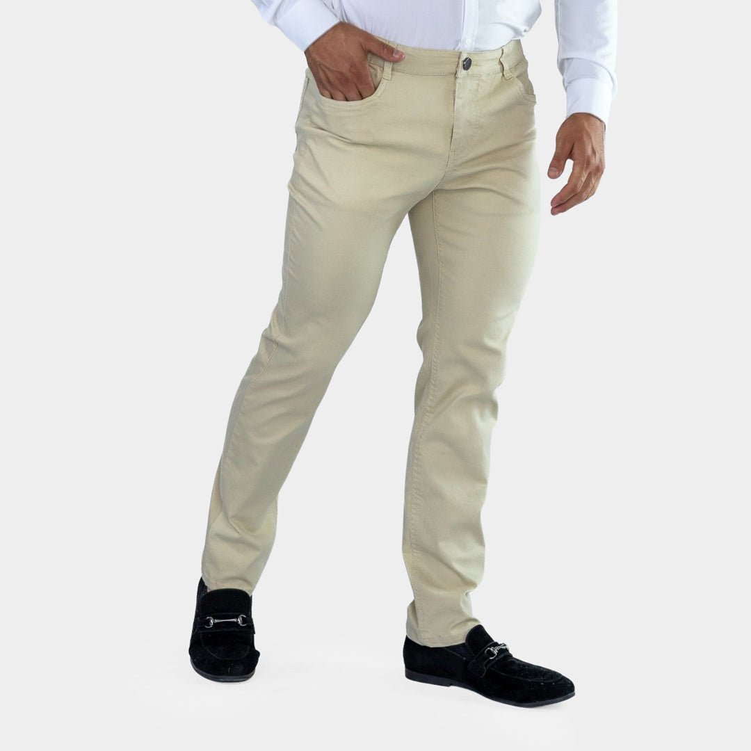 Mens Slim Fit Stretch Pants Cream Brown