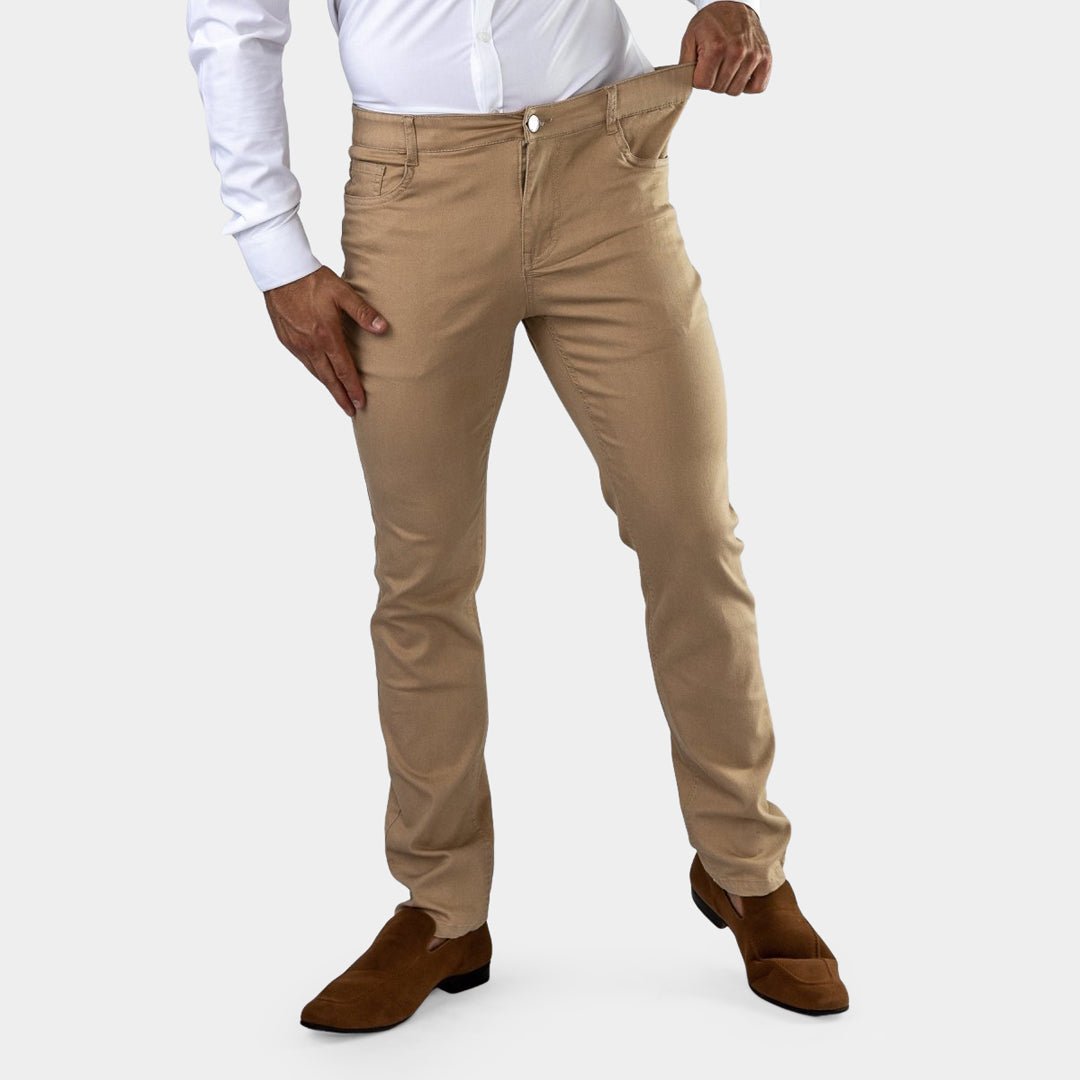 Mens Tan Brown Stretch Waist Chino Pants