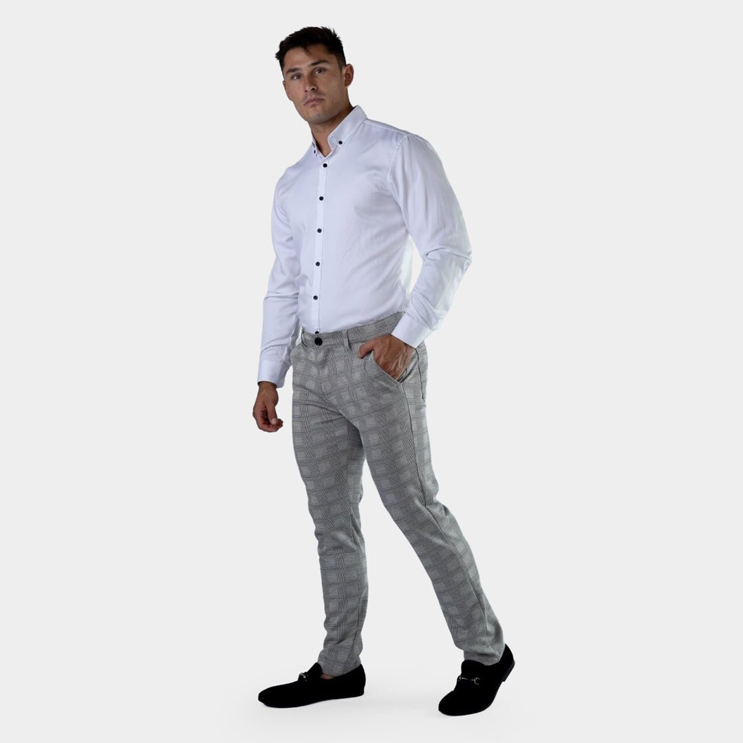 Mens Tartan Grey check slim fit chinos