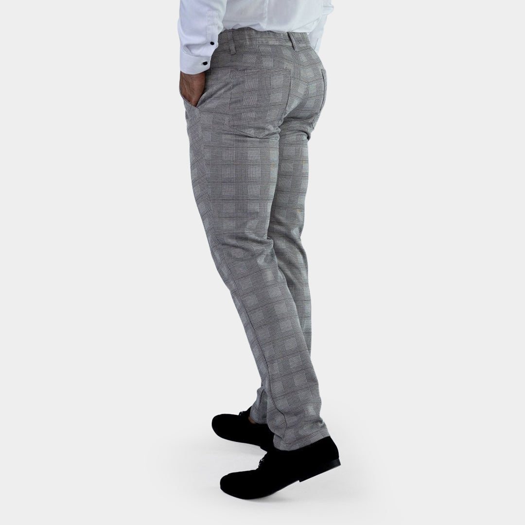 Mens Grey Formal Checkered Slim Fit Chinos