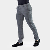 Mens Grey Check Pattern Slim Fit Chinos