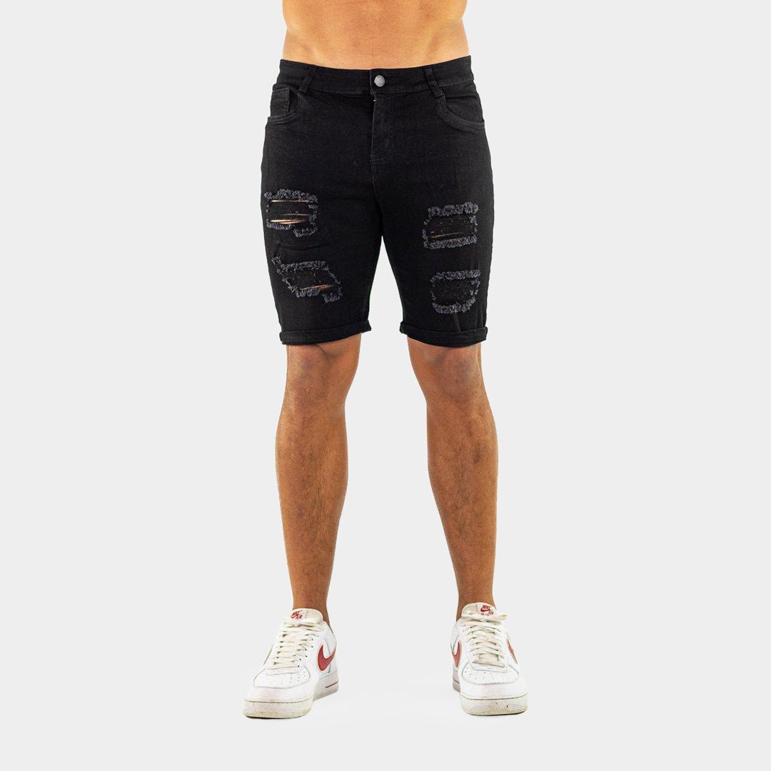 black rips stretch denim shorts