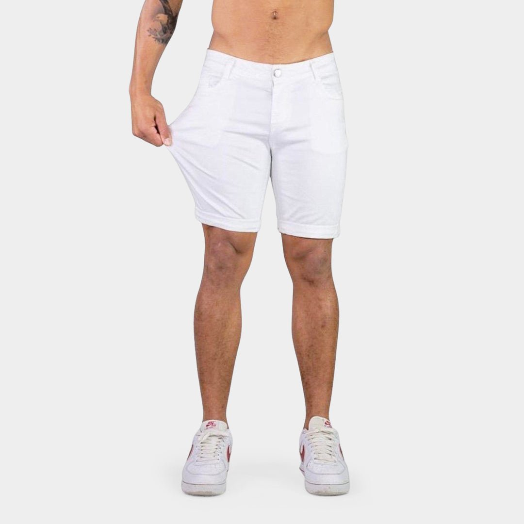 Mens White Stretch Denim Jeans Shorts