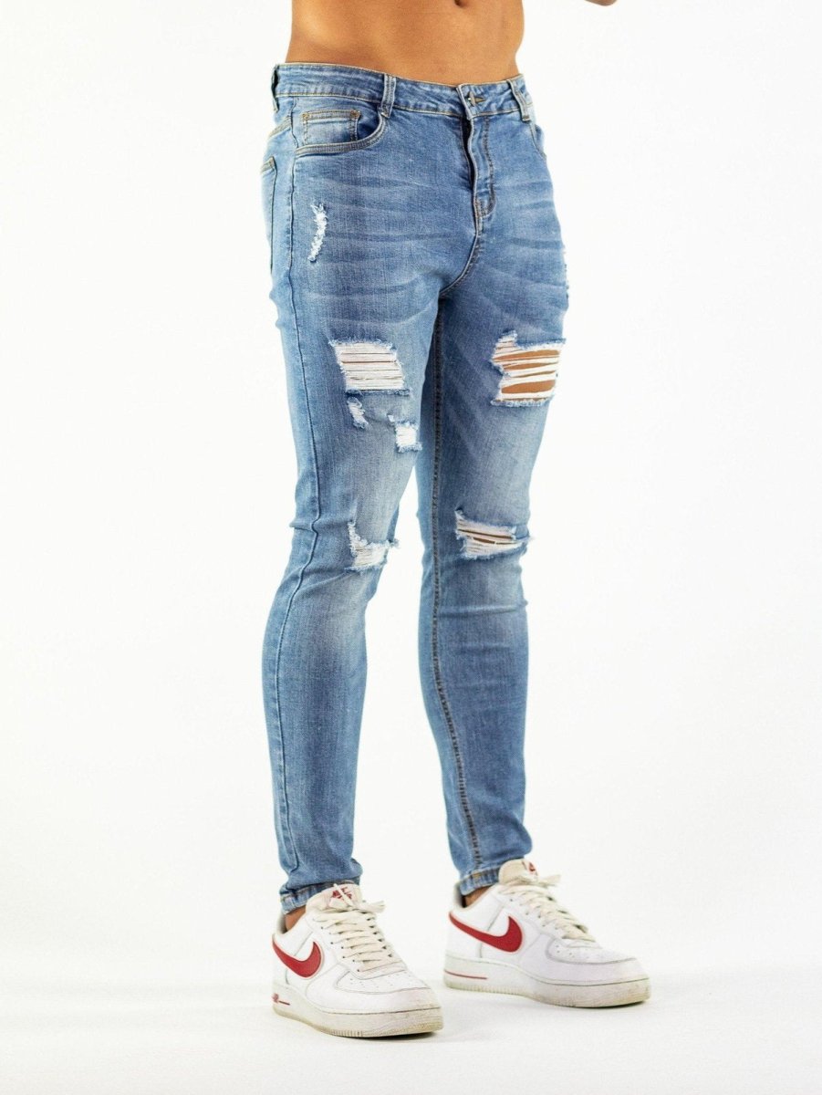 Ultra Stretch Jeans - Skinny Fit - Blue Ripped - Kojo Fit