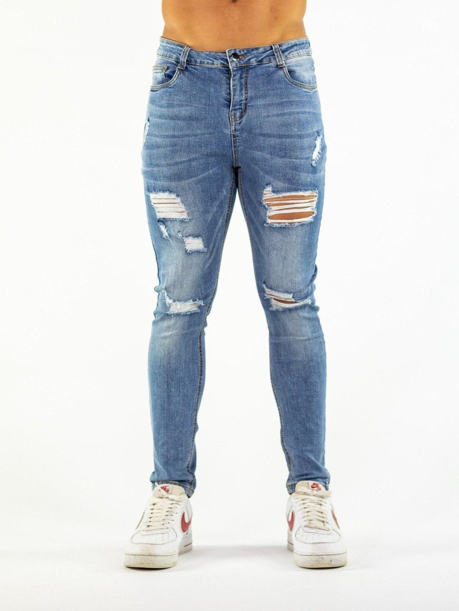 Ultra Stretch Jeans - Skinny Fit - Blue Ripped - Kojo Fit