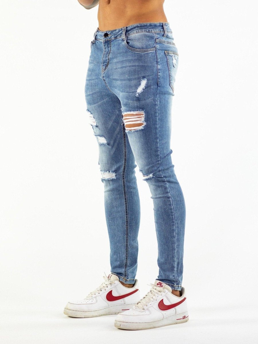 Ultra Stretch Jeans - Skinny Fit - Blue Ripped - Kojo Fit