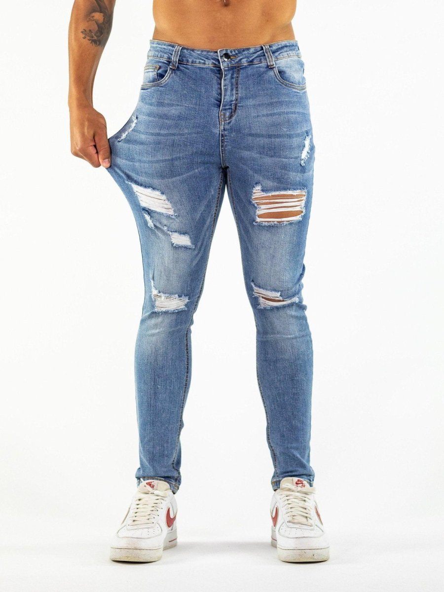 Ultra Stretch Jeans - Skinny Fit - Blue Ripped - Kojo Fit